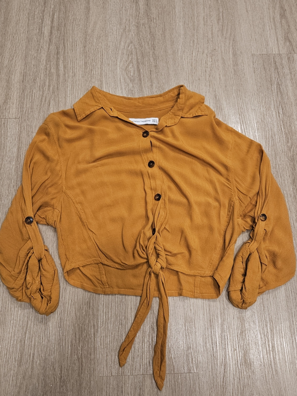 Faithfull the Brand Beau Rivage Tie Front Crop Blouse Mustard Yellow